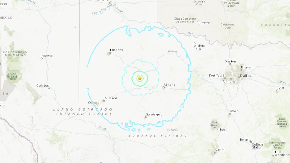 Mapa del USGS que muestra el radio de impacto del terremoto